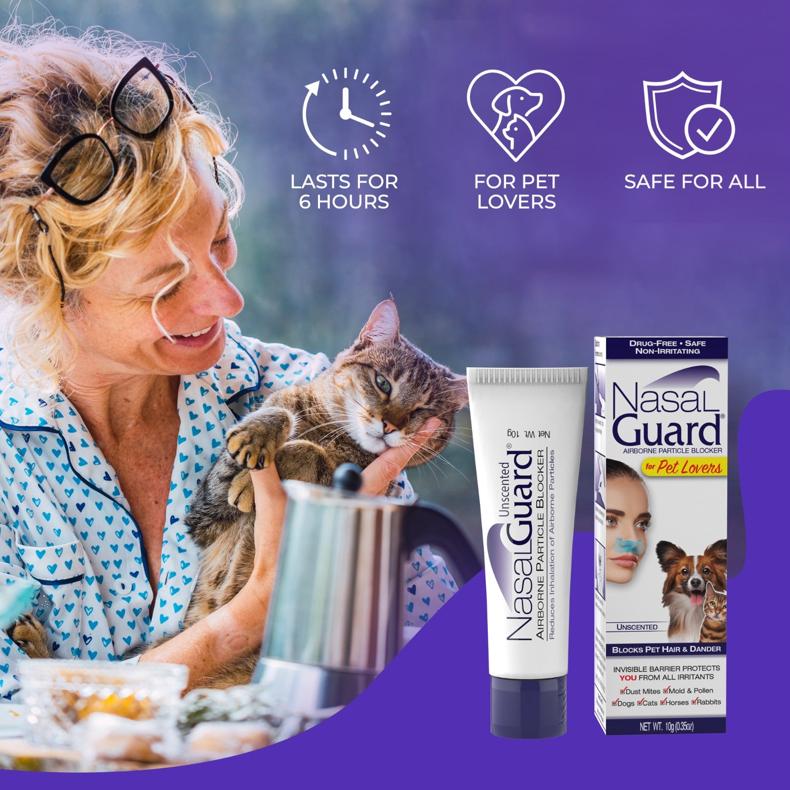 NasalGuard para amantes de las mascotas, bloqueador de partículas en el aire | Sin perfume | Tubo de 10 g